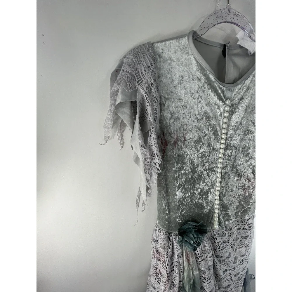 Spirit Halloween Costume Child XL (14-16) Silver‎ Zombie Bride Faux Blood Stains